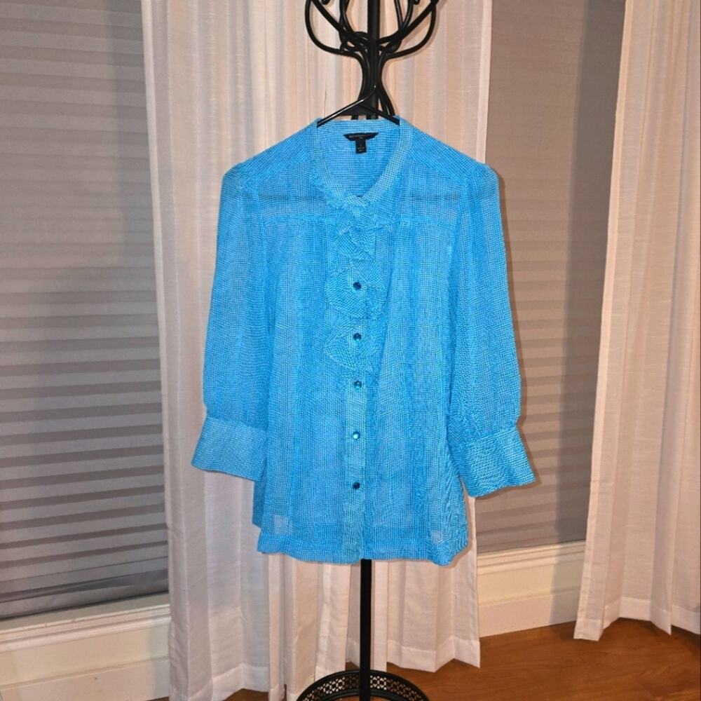 Banana Republic Royal Blue Sheer Blouse || Small EUC
